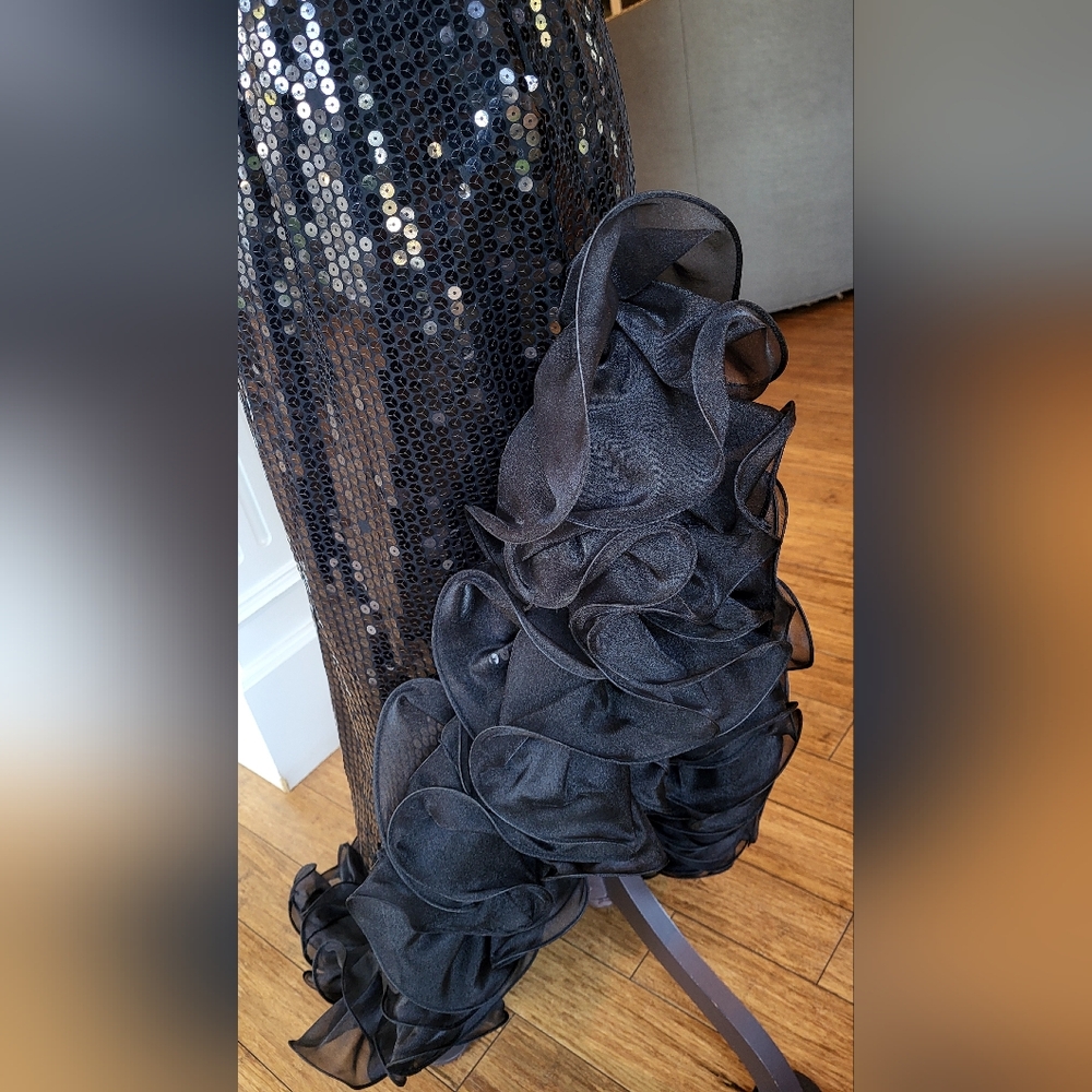 Alyce Designs Vintage 80s Black Sequined Full-Length Dress Size 12 - Picture 10 of 14